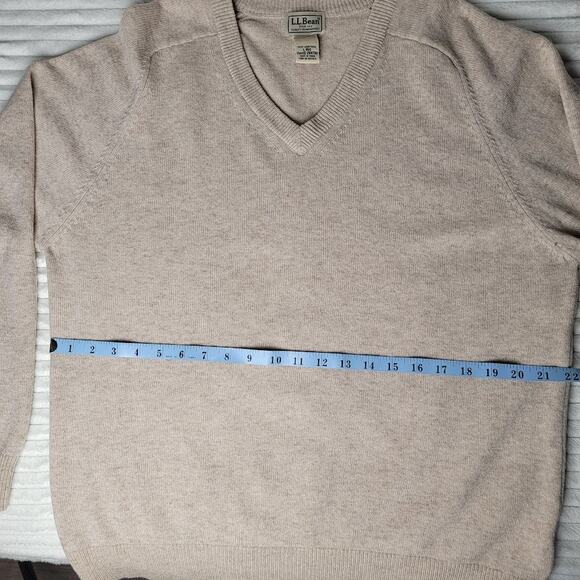 LL Bean Lambswool Sweater L V-Neck Pullover Wool Beige Outdoor Gorpcore Cozy - Picture 8 of 10
